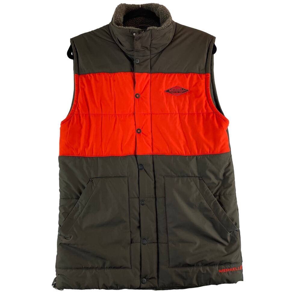 Merrell Opti-Warm Mens Quilted Puffer Vest Jacket Large Brown/Orange Poly EUC